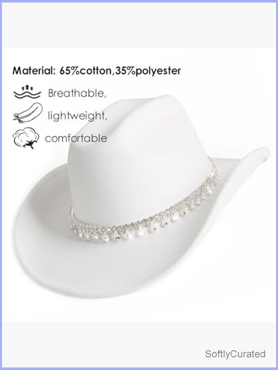 Wide Brim Cowgirl Hat with Rhinestone Tassel Denim Band, Adjustable main image 5